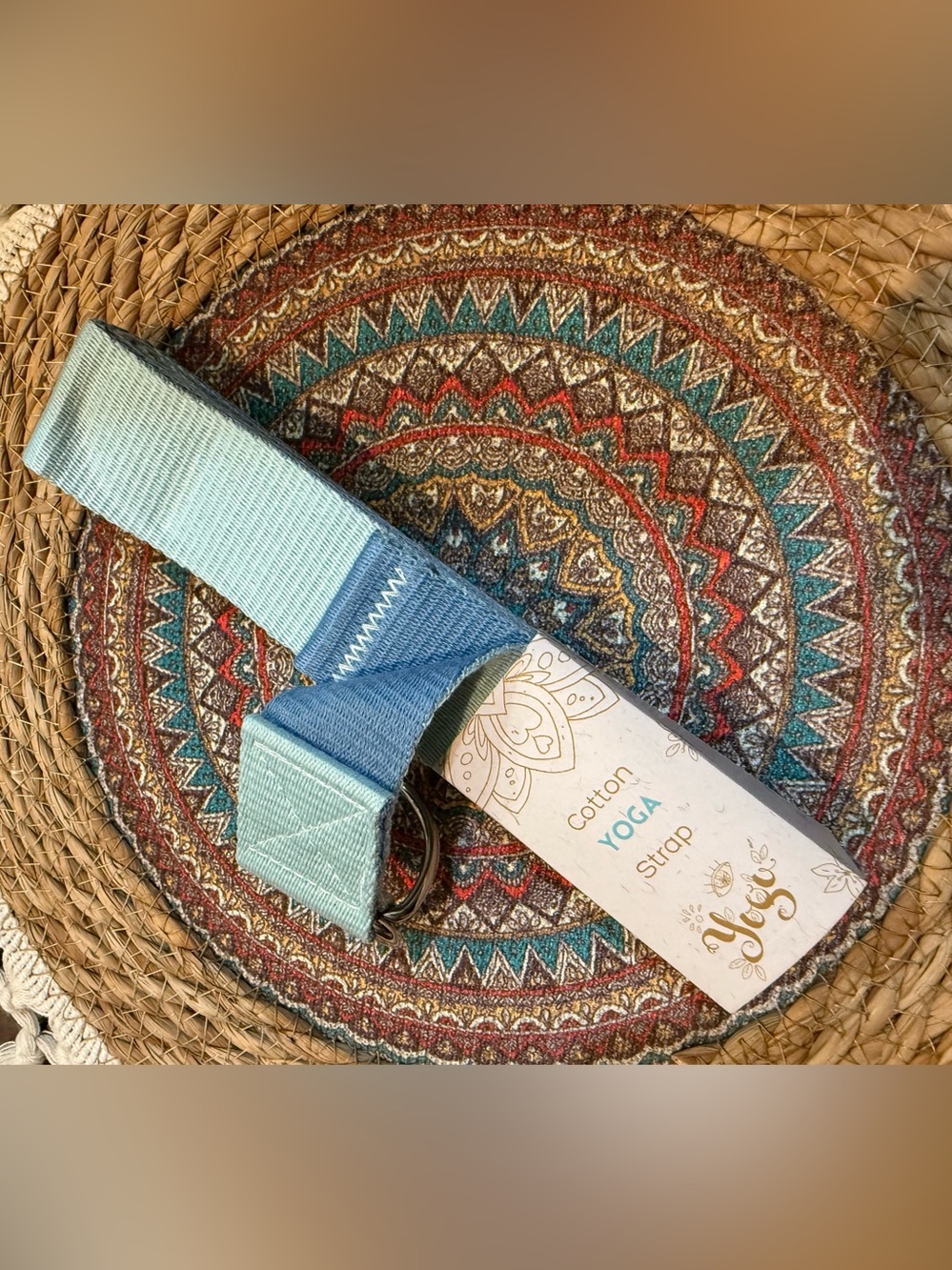 Heavy Duty Cotton Yoga Strap in 2 Tone- Light Blue and Dark Blue